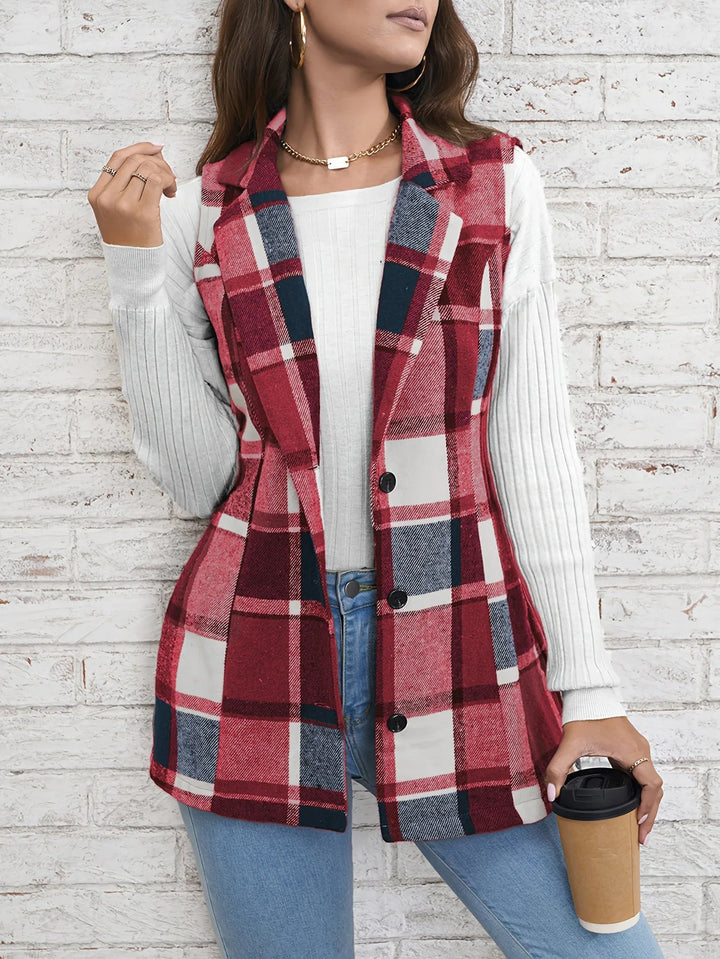 Valentina | Gilet Donna Lungo Scozzese Elegante in Lana Mista