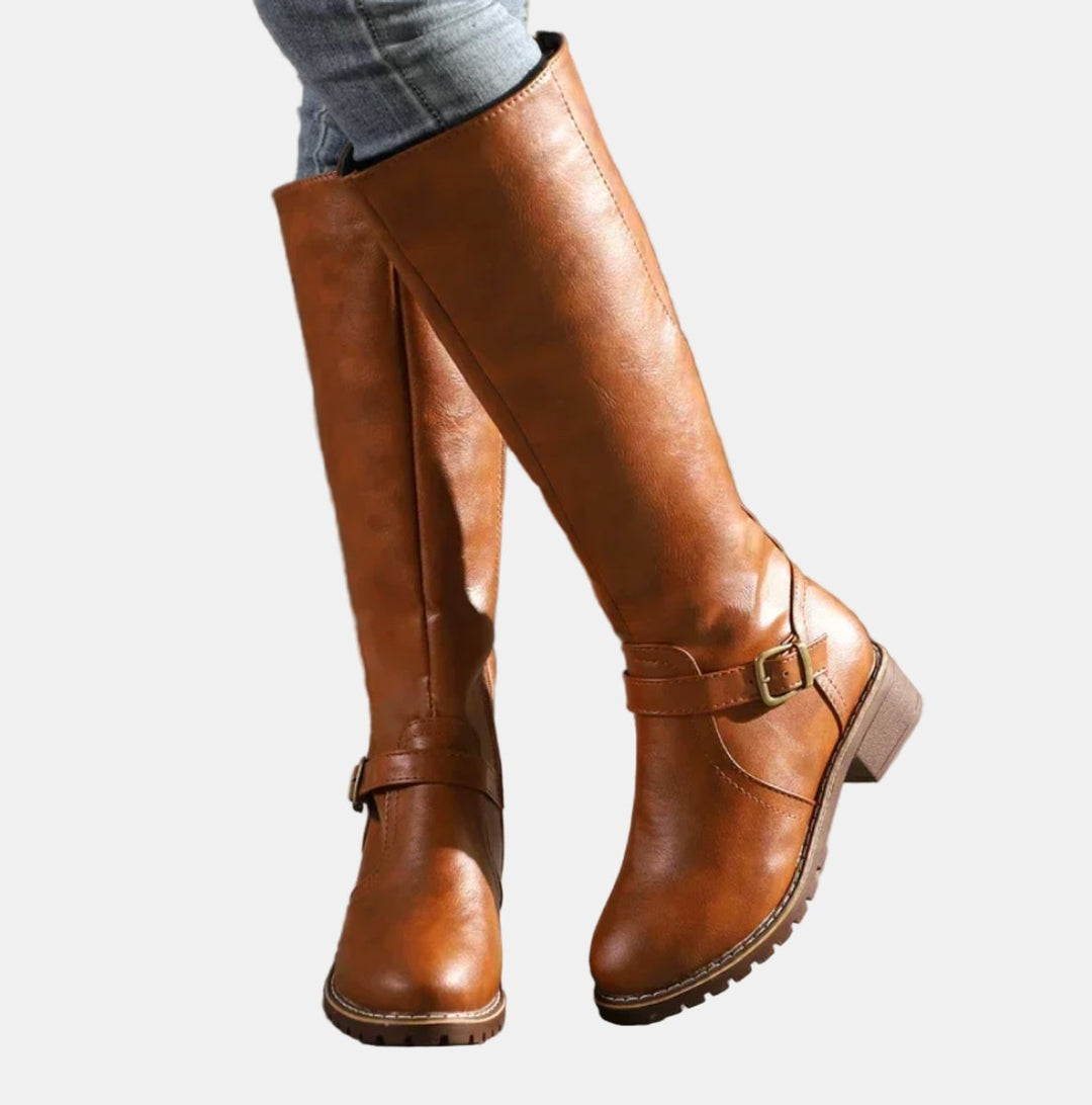 Elodie | Knee-High Boots with Buckle and Low Heel