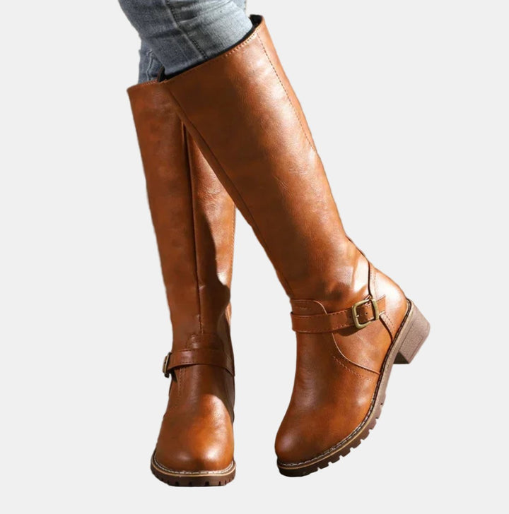 Elodie | Knee-High Boots with Buckle and Low Heel