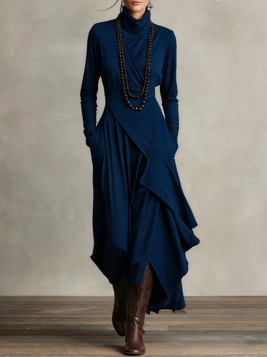 Elena | Edles langärmeliges Maxikleid mit Stehkragen