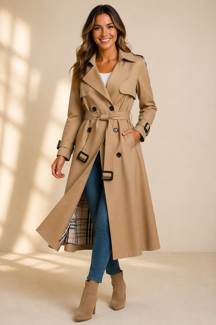 Sophia | Long double-breasted trench coat with belt