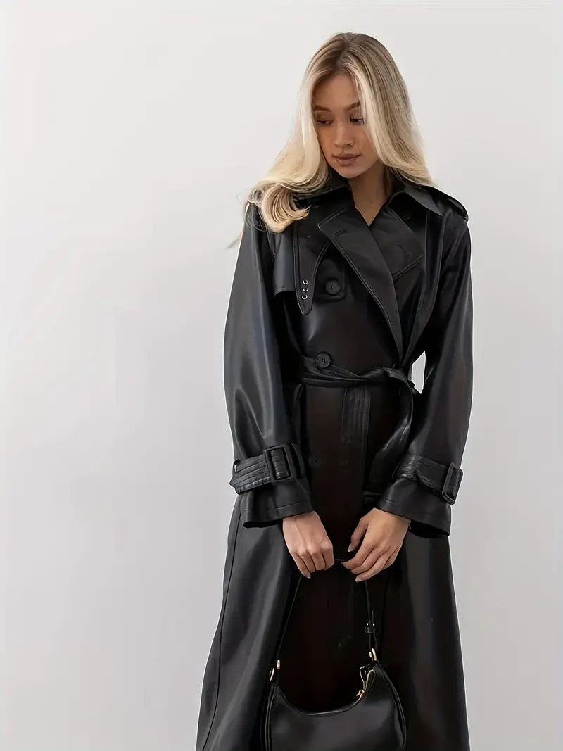 Mila | Moderner und luxuriöser Trenchcoat aus Kunstleder