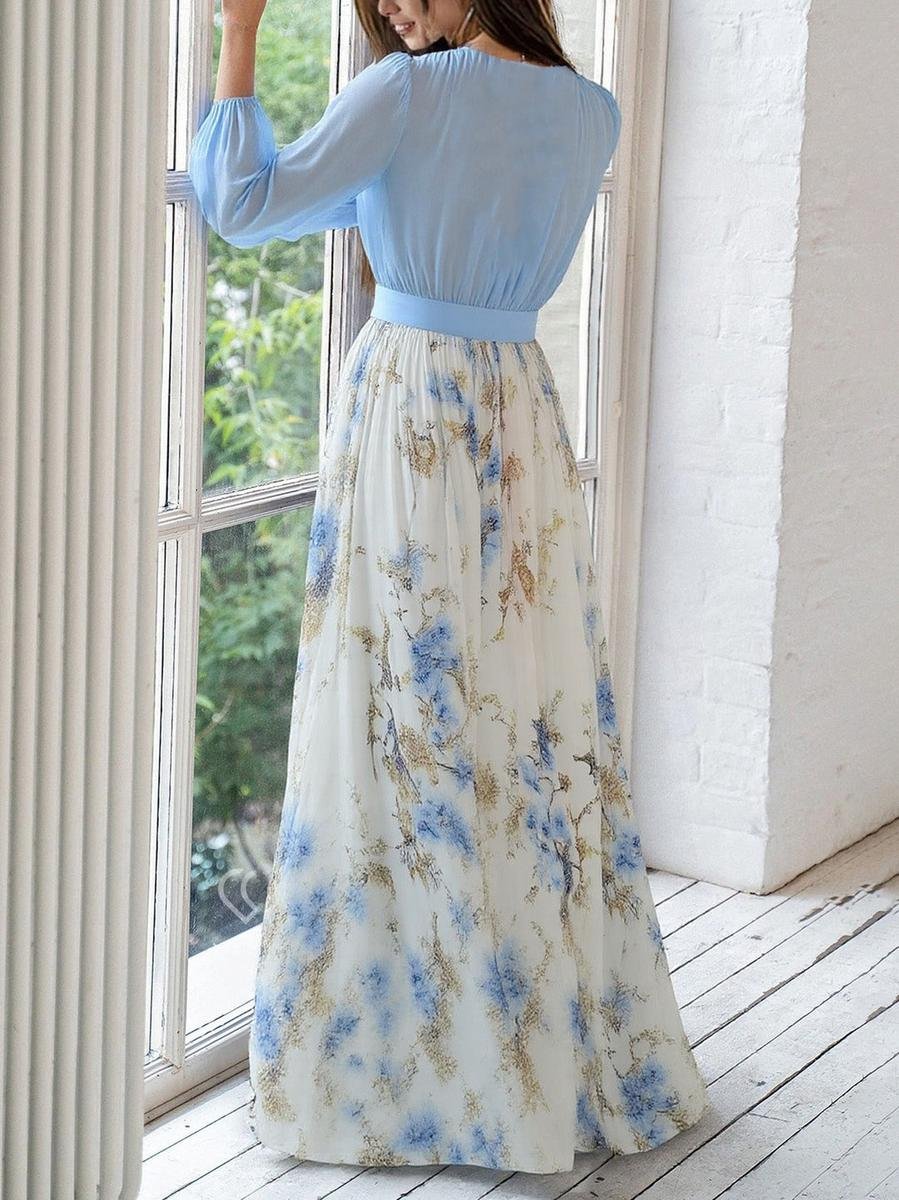 Olivia | Bequemes und elegantes langärmeliges Blumen-Chiffonkleid