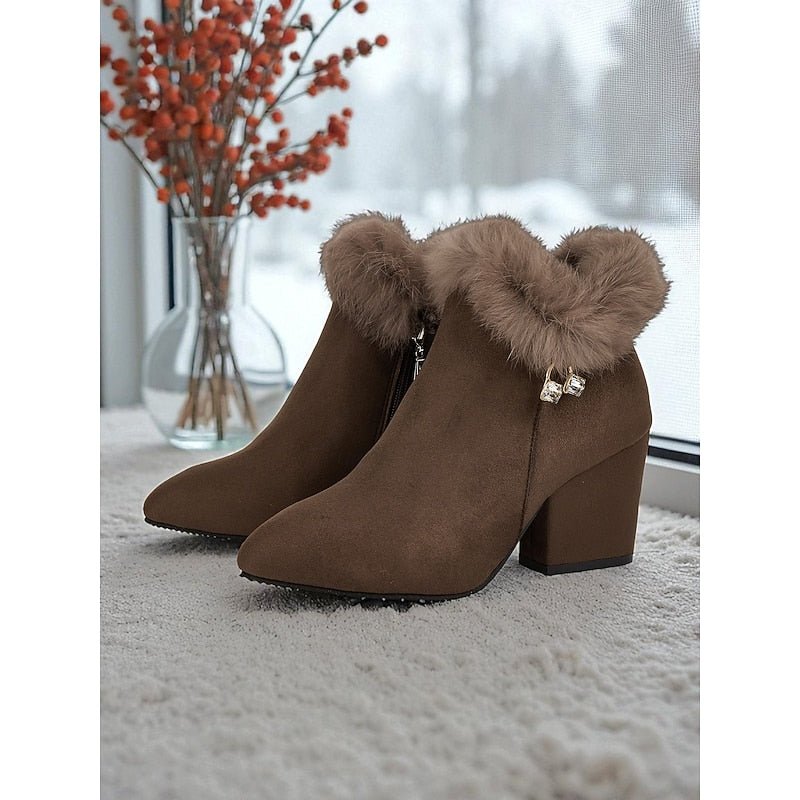 Claire | Ankle Boots – Fur-Trimmed Block Heel Elegante