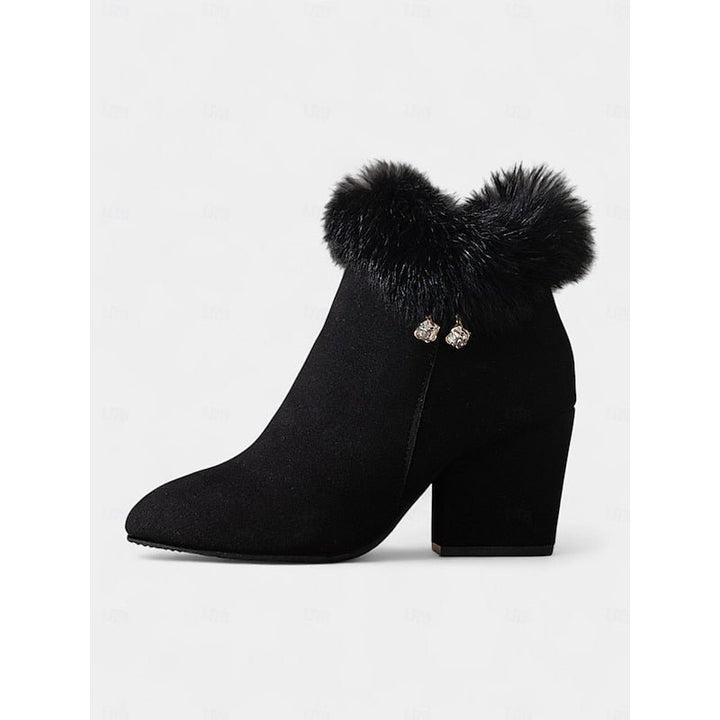 Claire | Ankle Boots – Fur-Trimmed Block Heel Elegante