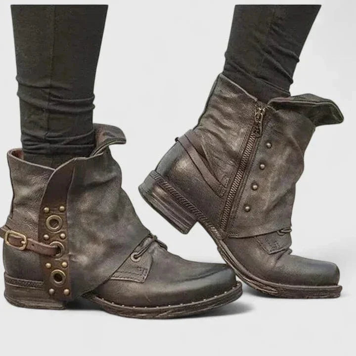 Beatrice | Ankle Boots with an Aged Leather-Look Finish and Buckle