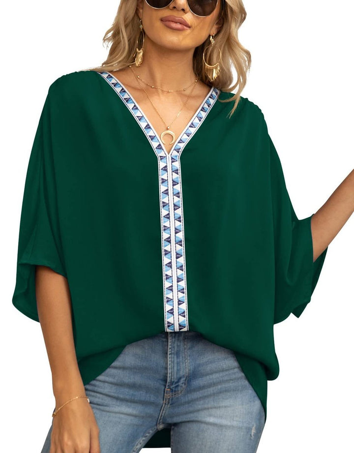 Sophia | Tunica Top Boho Oversize da Donna con Scollo a V