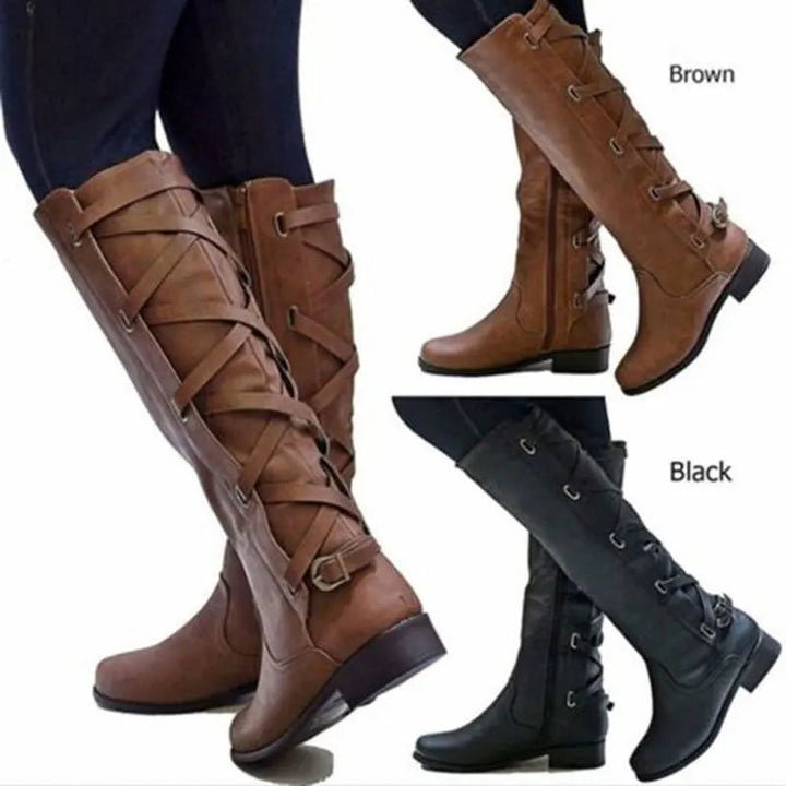 Elisa | Fashionable Equestrian-Style Knee-High Boots with Back Buckle