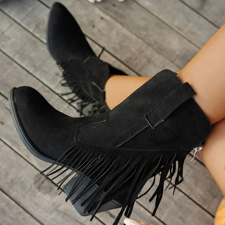 Livia | Western-Cowboystiefel für Damen mit Fransen und seitlichem Reißverschluss