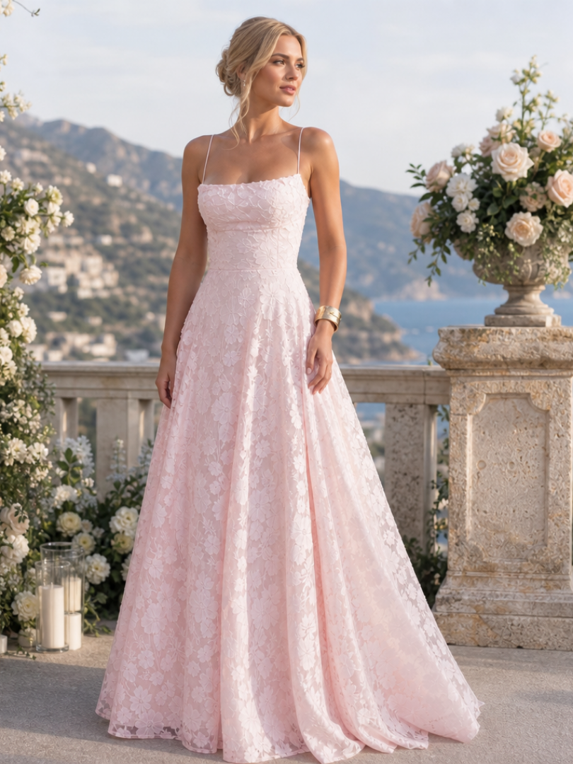 Valenne | Abito Maxi in Pizzo con Spalline Sottile