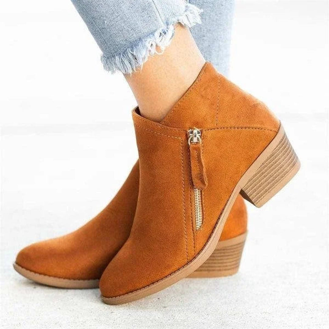Eleonora | Suede-Look Ankle Boots with Low Heel and Side Zip