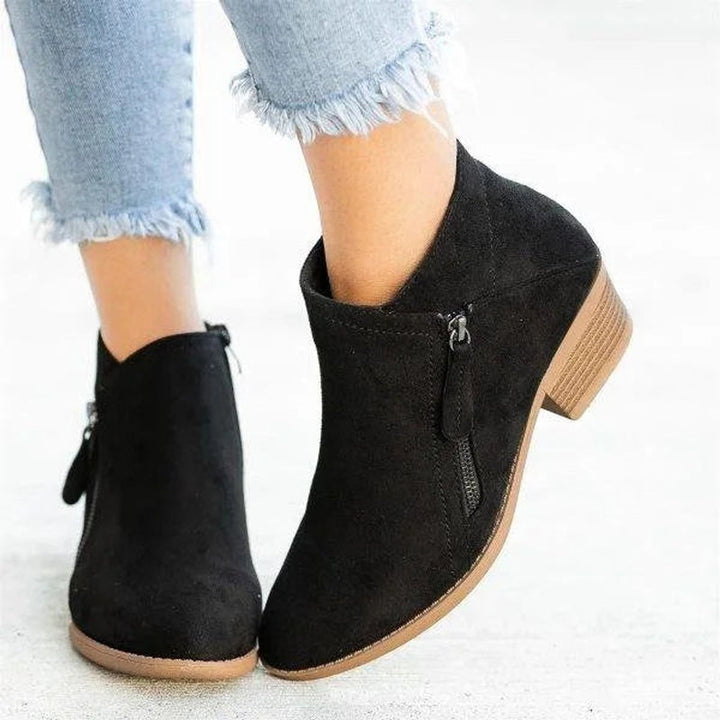Eleonora | Suede-Look Ankle Boots with Low Heel and Side Zip