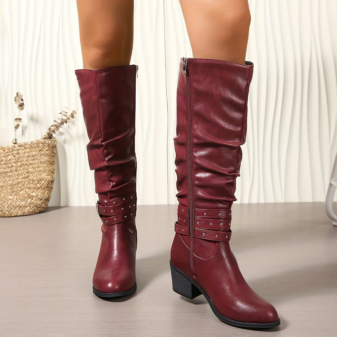 Beatrice | Slouchy Knee-High Boots with Studded Buckle