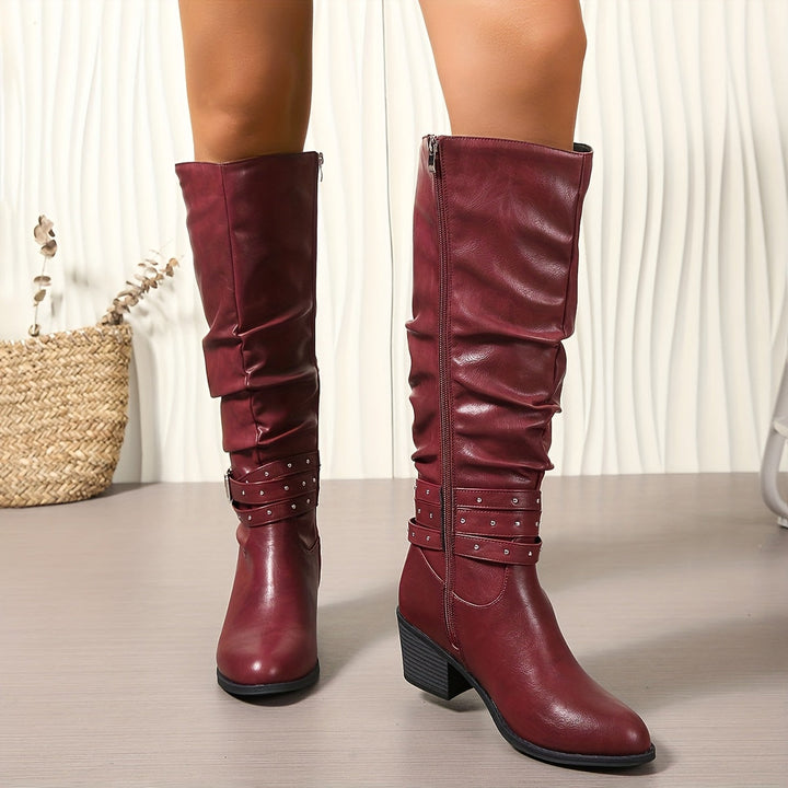 Beatrice | Slouchy Knee-High Boots with Studded Buckle