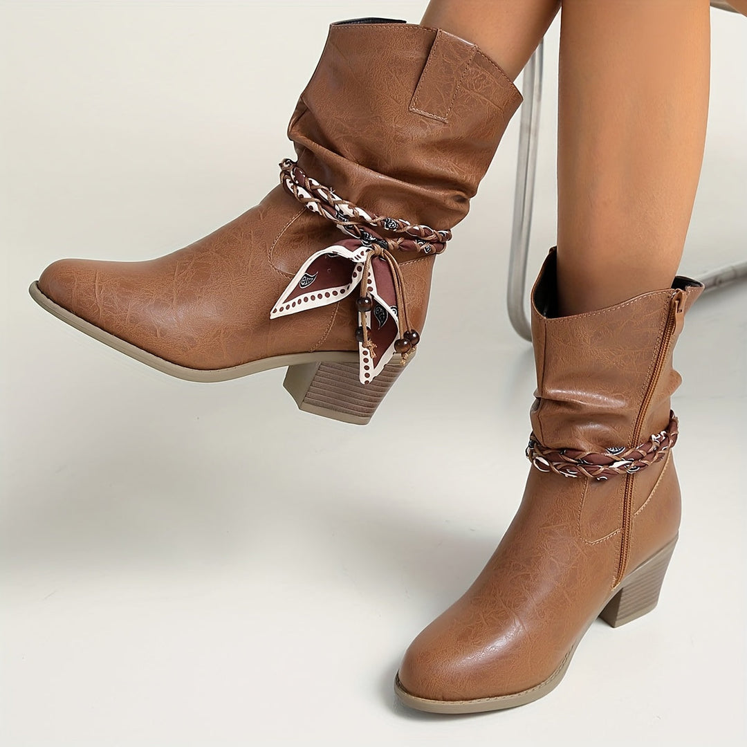 Beatrice | Casual Slouch Ankle Boots with Bandana Detail