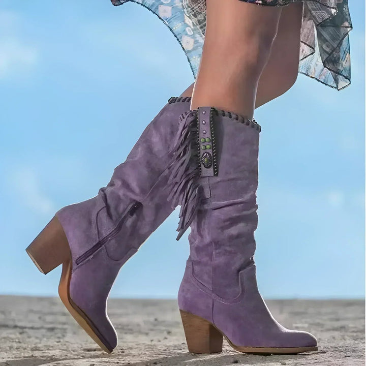 Aurora | Boho Suede Knee-High Boots with Fringes