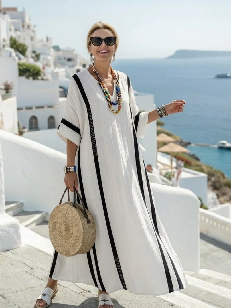Elvienne | Maxi Dress – Color Block Striped Design