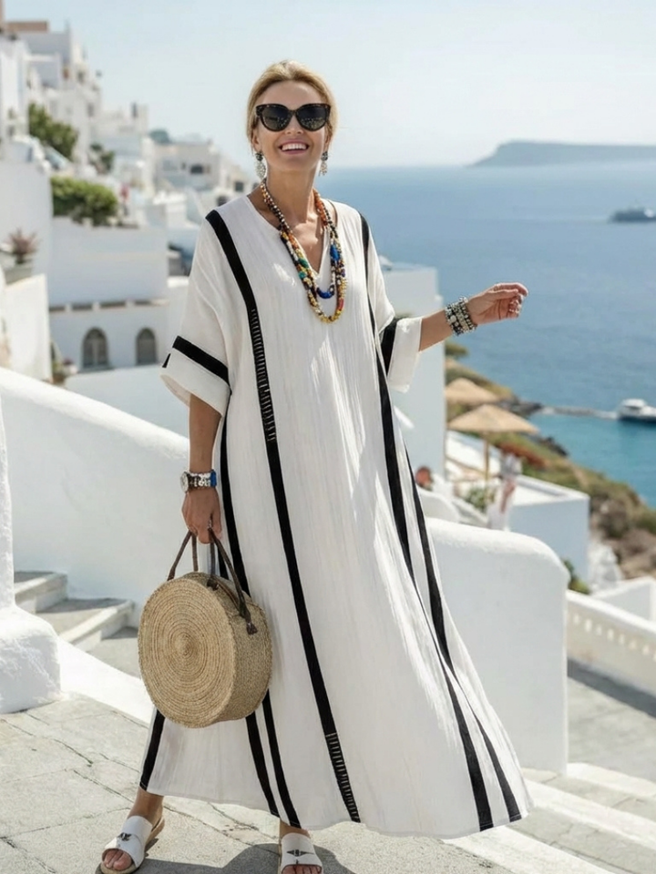 Elvienne | Maxi Dress – Color Block Striped Design
