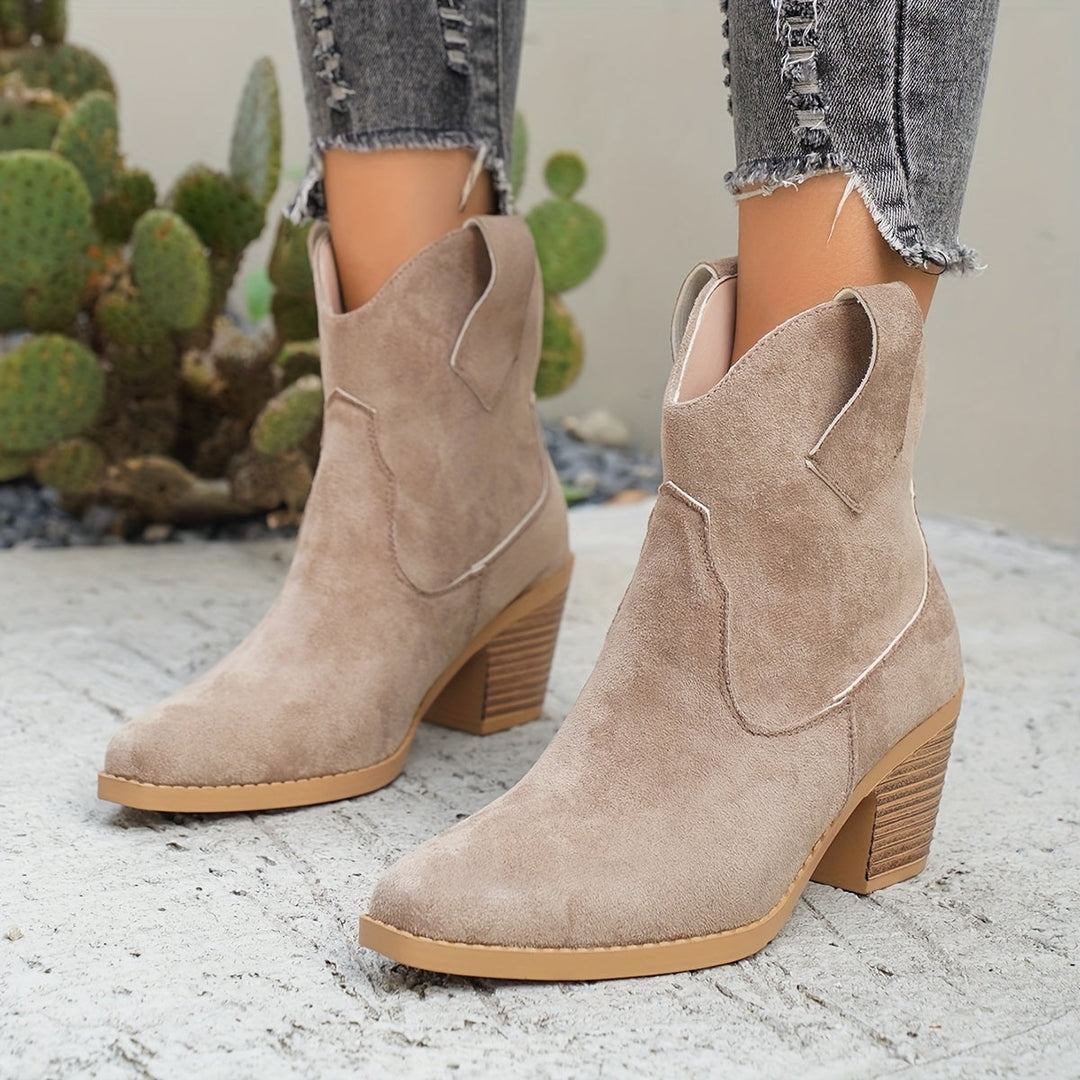 Victoria | Taupe Suede-Look Western Chelsea Ankle Boots