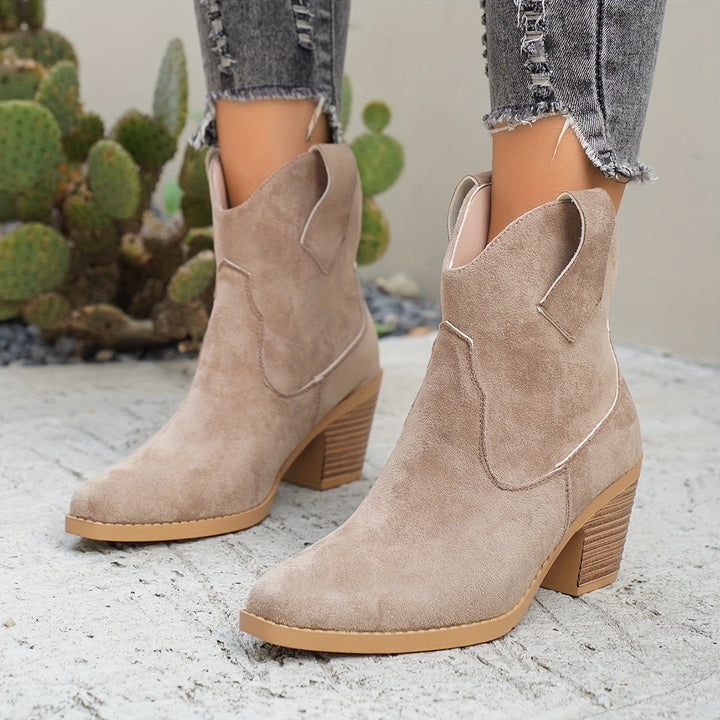 Victoria | Taupe Suede-Look Western Chelsea Ankle Boots