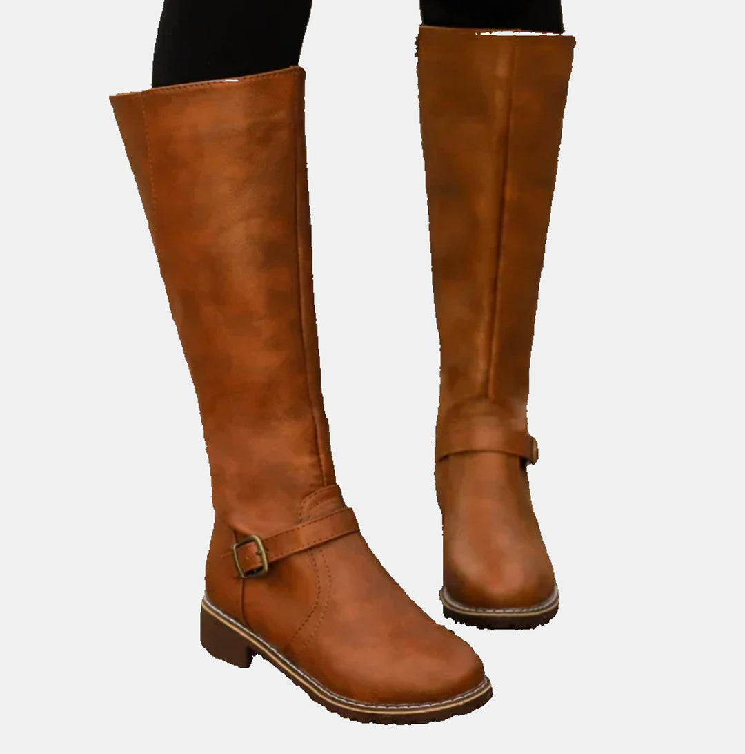 Elodie | Knee-High Boots with Buckle and Low Heel