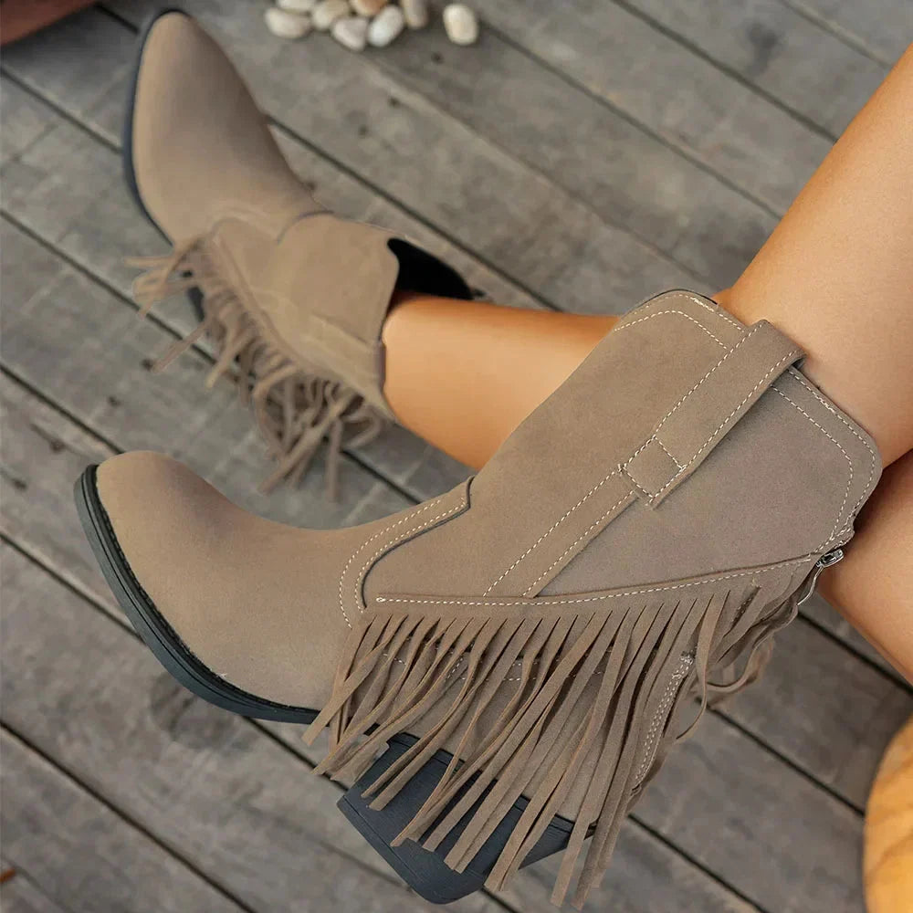 Livia | Western-Cowboystiefel für Damen mit Fransen und seitlichem Reißverschluss