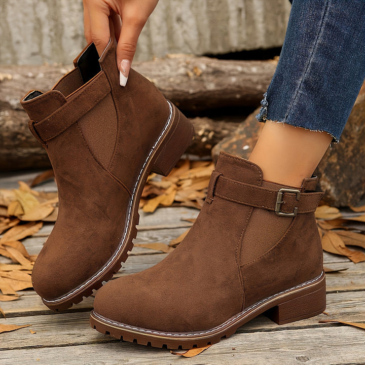 Alessia | Suede-Look Chelsea Ankle Boots with Strap and Buckle
