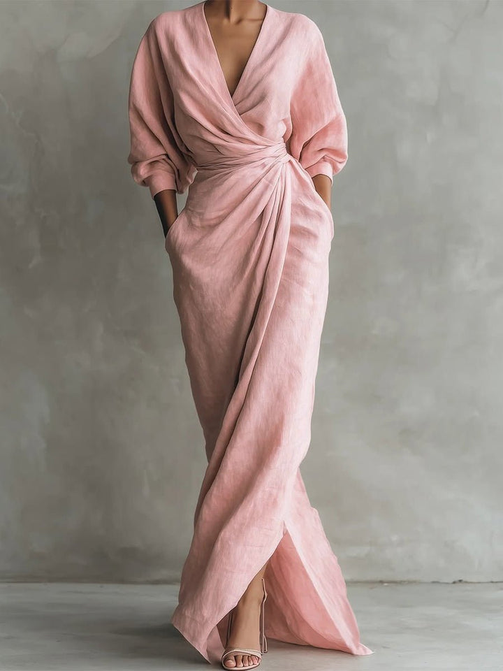 Valentina | Elegantes langärmeliges Maxikleid mit V-Ausschnitt