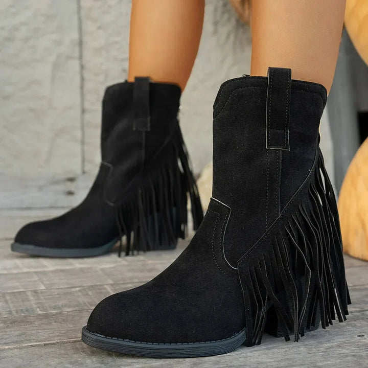 Livia | Western-Cowboystiefel für Damen mit Fransen und seitlichem Reißverschluss