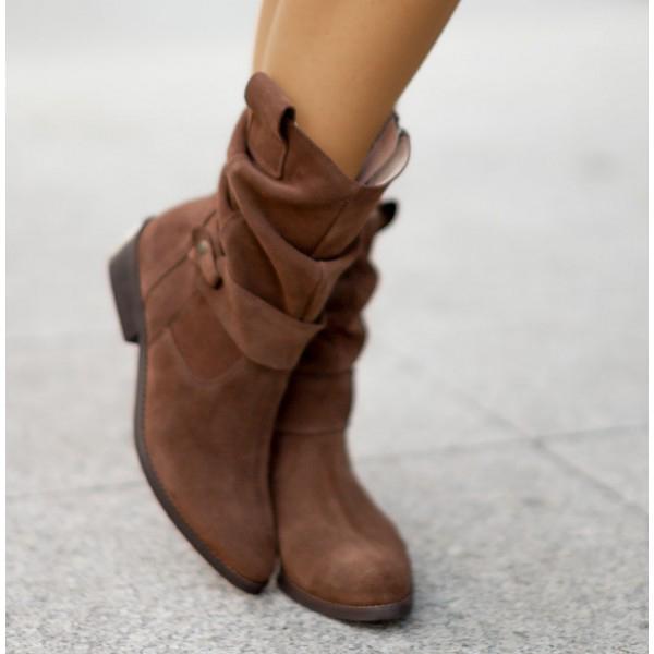 Camilla | Stivaletti Slouch in Camoscio con Tacco Basso