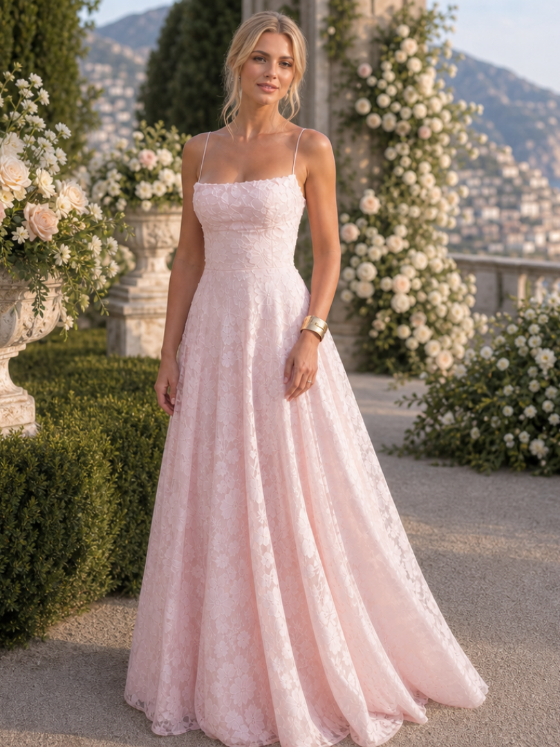 Valenne | Abito Maxi in Pizzo con Spalline Sottile