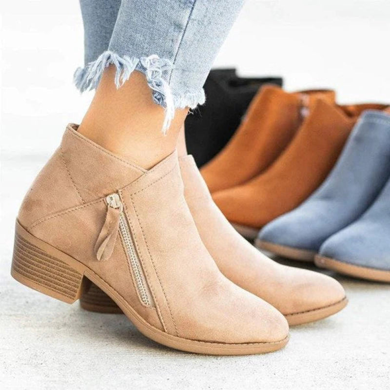 Eleonora | Suede-Look Ankle Boots with Low Heel and Side Zip