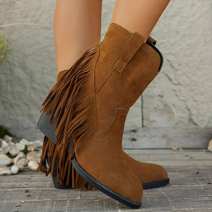 Livia | Western-Cowboystiefel für Damen mit Fransen und seitlichem Reißverschluss