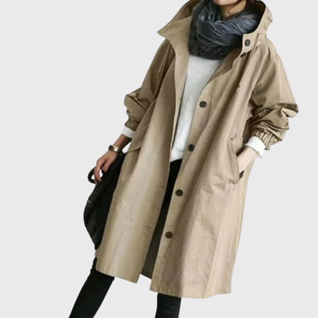 Christina | Langer wasserabweisender Trenchcoat mit Kapuze