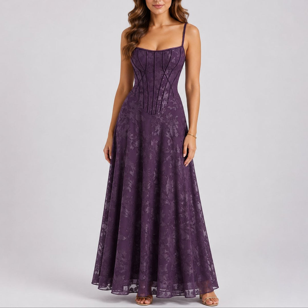 Valentina | Elegantes florales langes Kleid für Herbsthochzeiten