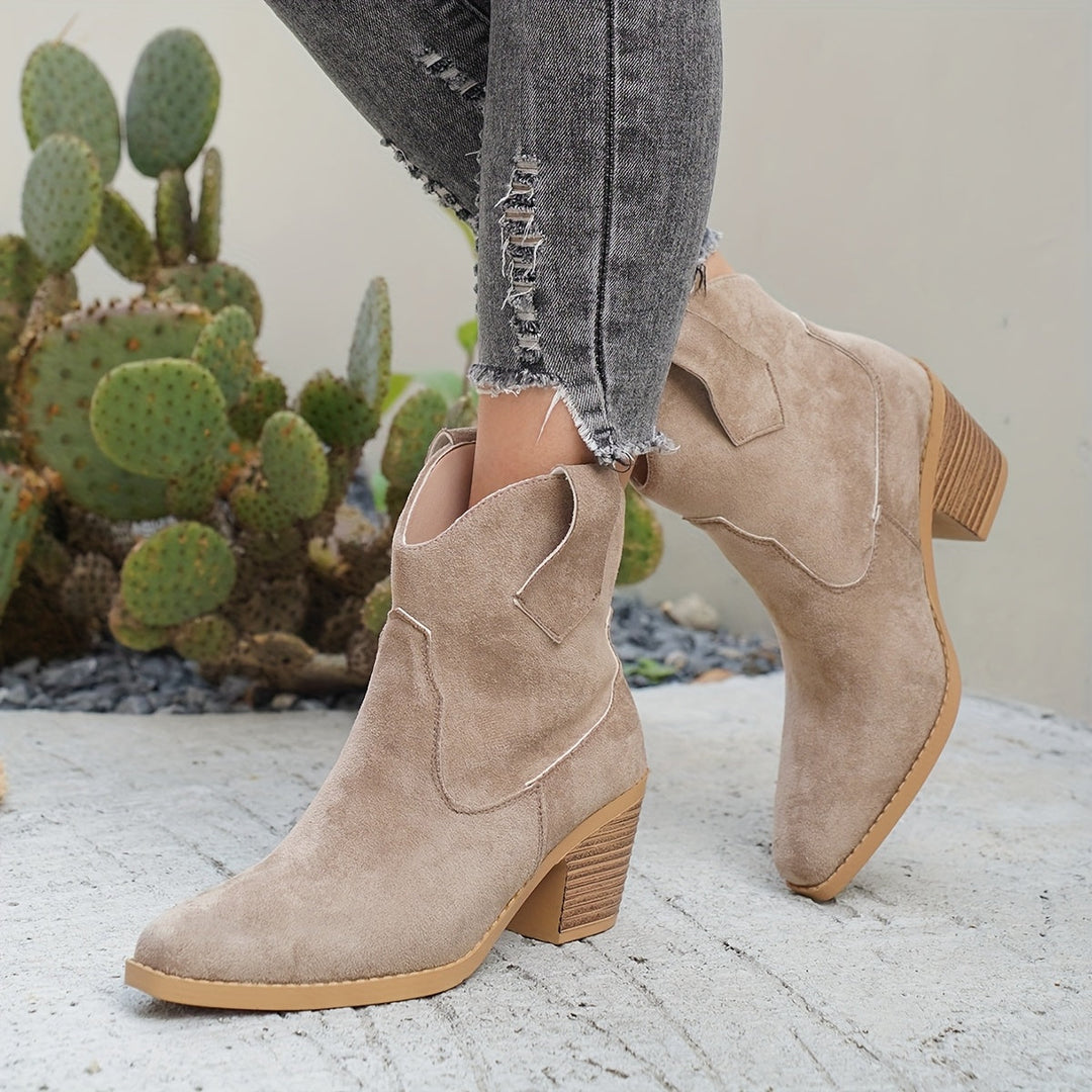 Victoria | Taupe Suede-Look Western Chelsea Ankle Boots