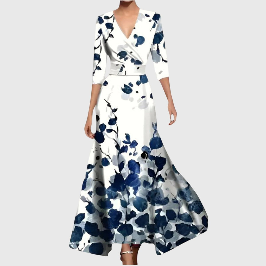Luna | Abito lungo alla moda con maniche lunghe e motivo floreale a portafoglio