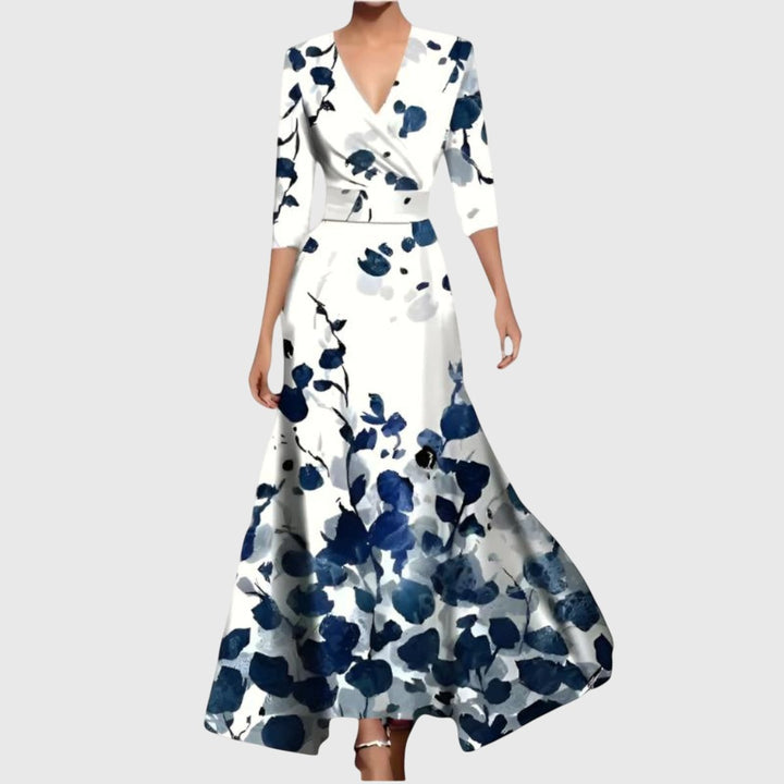 Luna | Abito lungo alla moda con maniche lunghe e motivo floreale a portafoglio