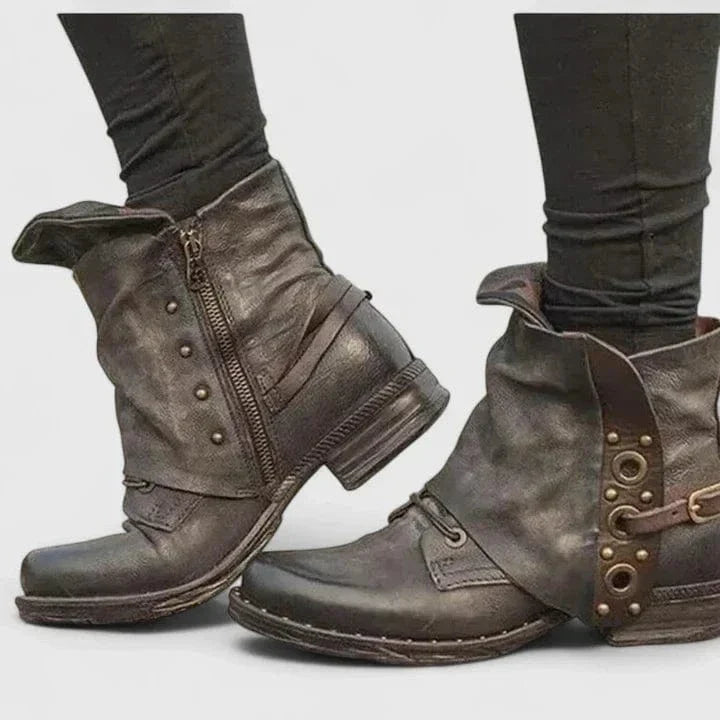 Beatrice | Ankle Boots with an Aged Leather-Look Finish and Buckle