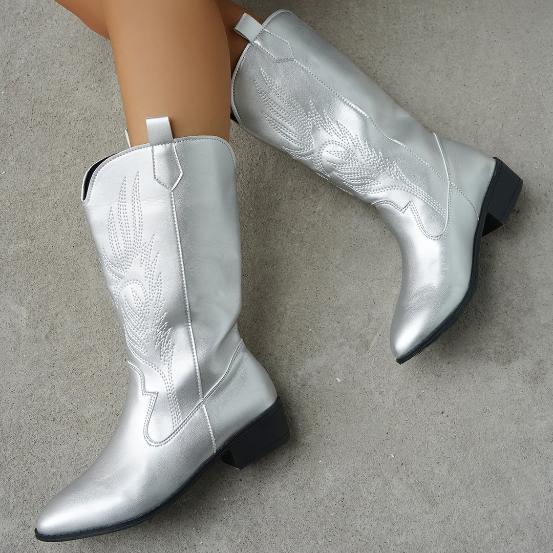 Julia | Metallische Western-Cowboystiefel mit Stickereien