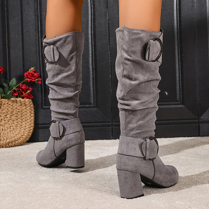 Martina | Soft Knee-High Boots with Double Buckle