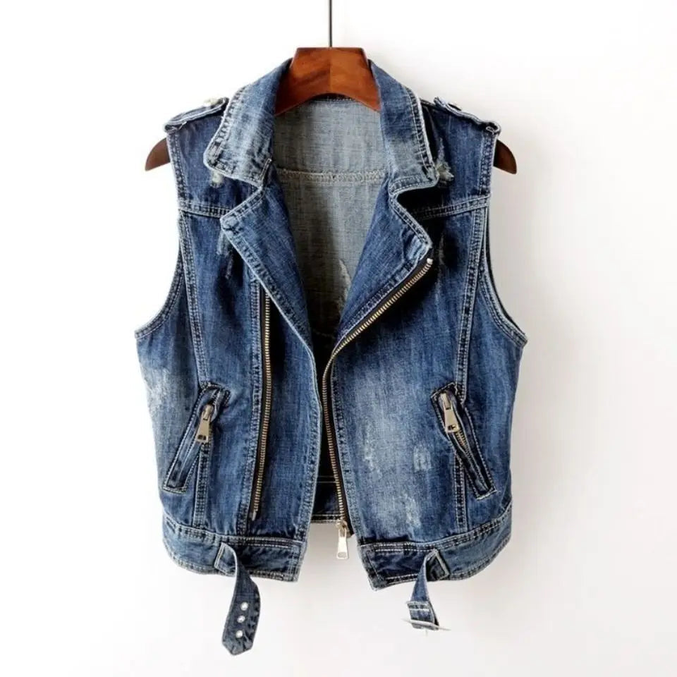 Anthony | Gilet in Denim Vintage con Zip Asimmetrica