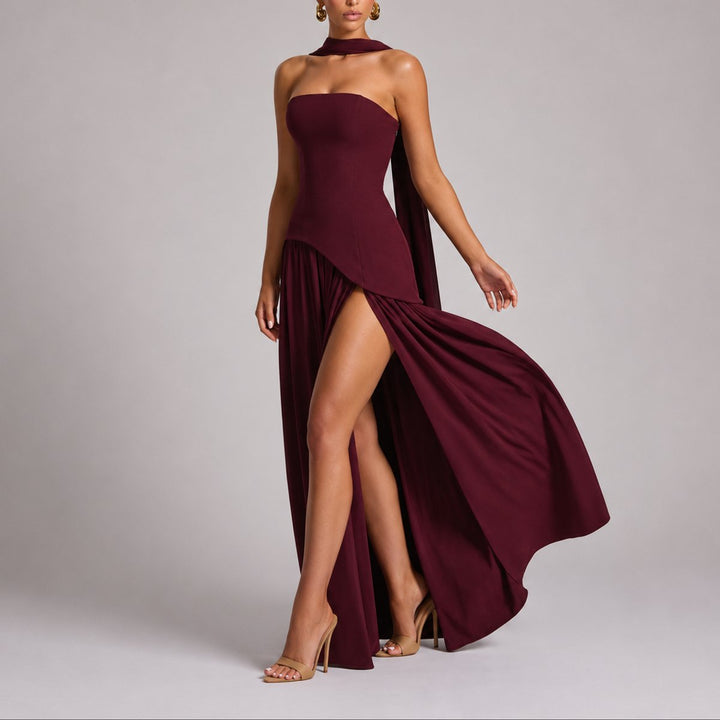 Sienna | Raffinato abito maxi senza spalline per matrimoni autunnali