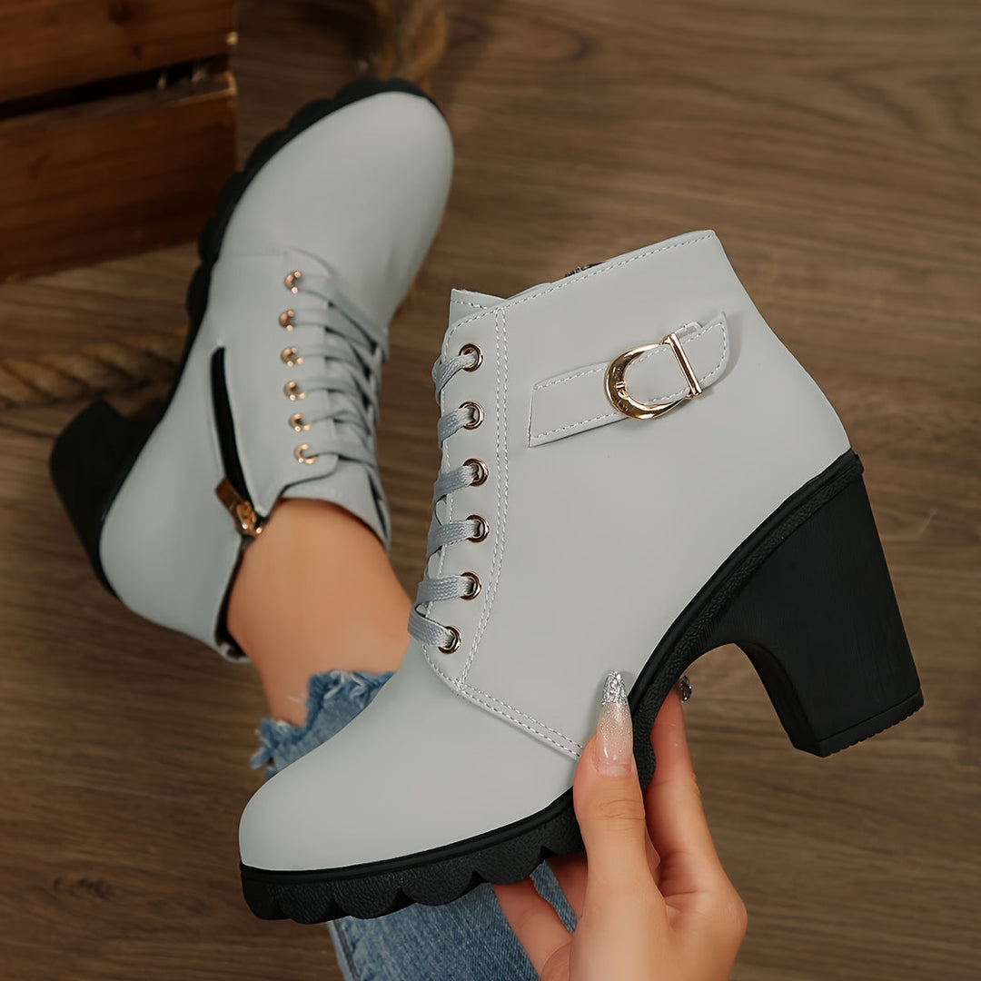 Livia | Schnürstiefeletten mit Blockabsatz und Profilsohle