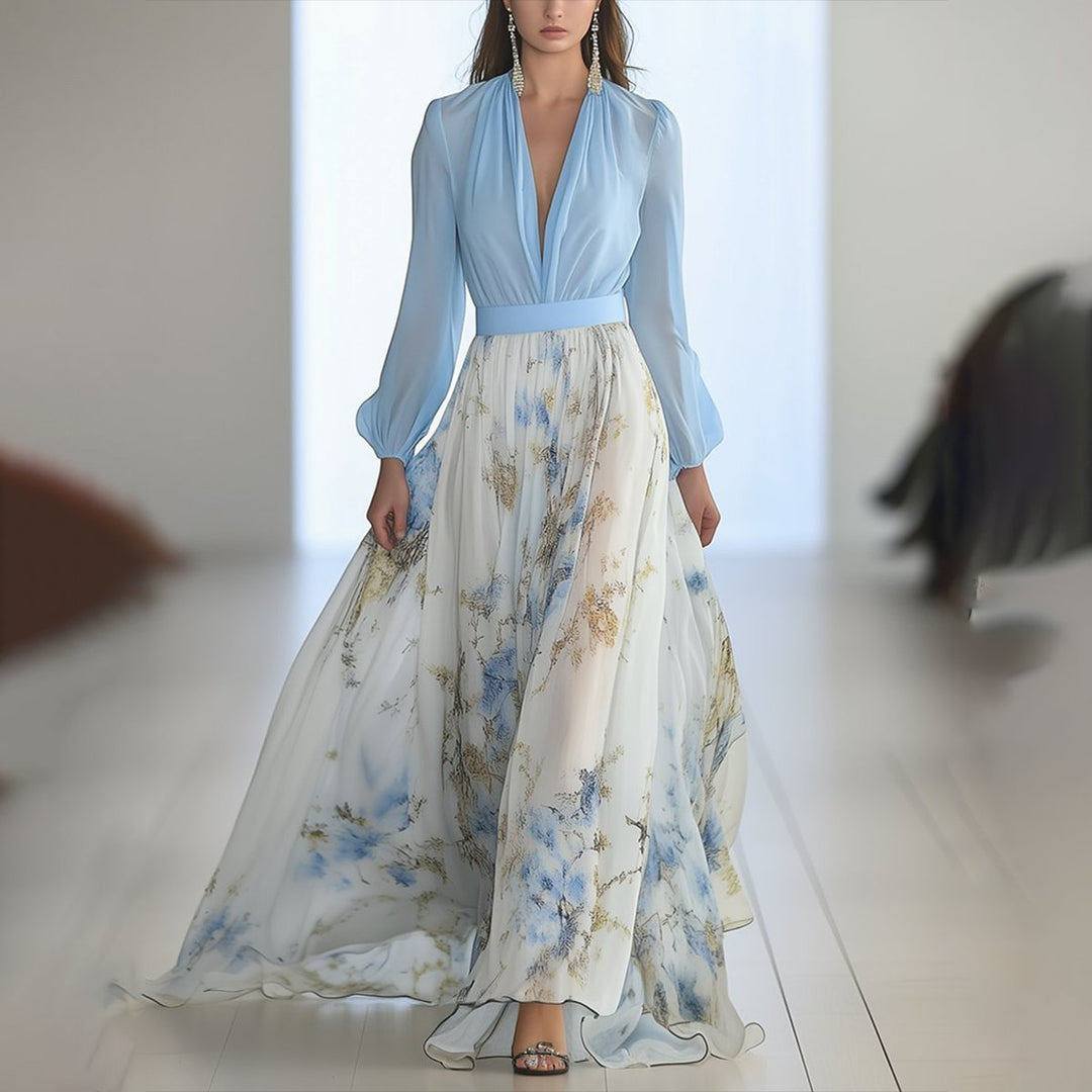 Olivia | Bequemes und elegantes langärmeliges Blumen-Chiffonkleid
