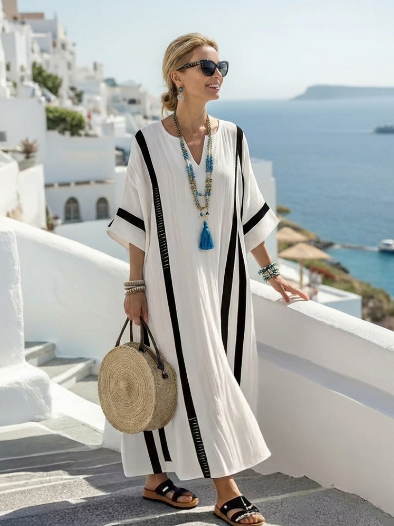 Elvienne | Maxi Dress – Color Block Striped Design