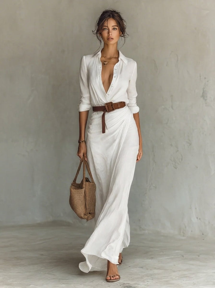 Camilla | Abito Maxi a maniche lunghe con cintura