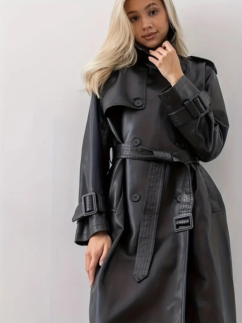 Mila | Moderner und luxuriöser Trenchcoat aus Kunstleder