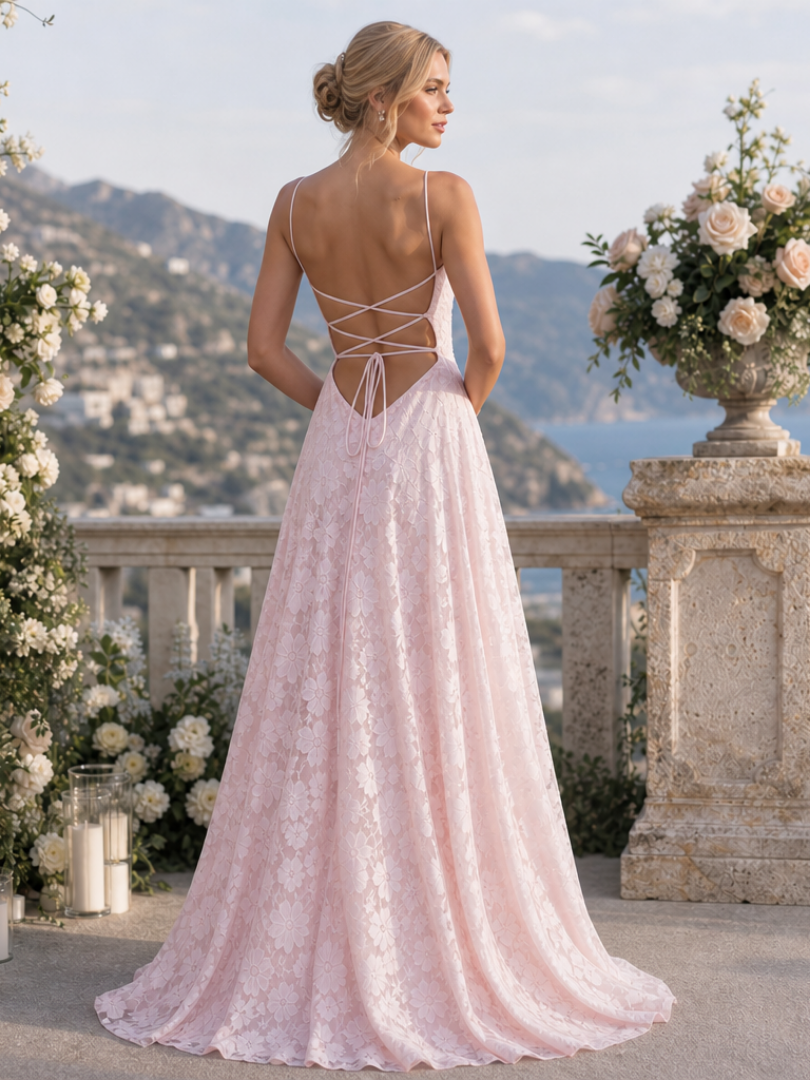 Valenne | Abito Maxi in Pizzo con Spalline Sottile