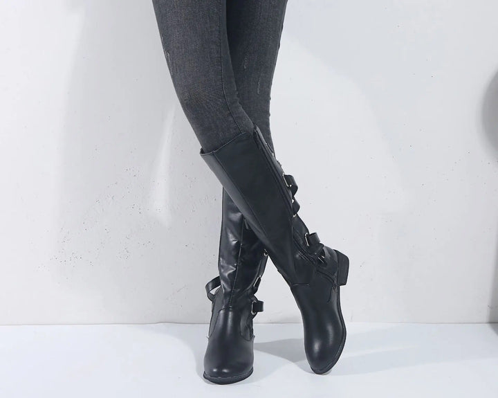 Elisa | Fashionable Equestrian-Style Knee-High Boots with Back Buckle